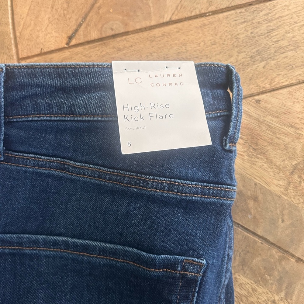Lauren Conrad Dark Wash  high rise kick flare jeans- Raw Hem - Picture 2 of 5